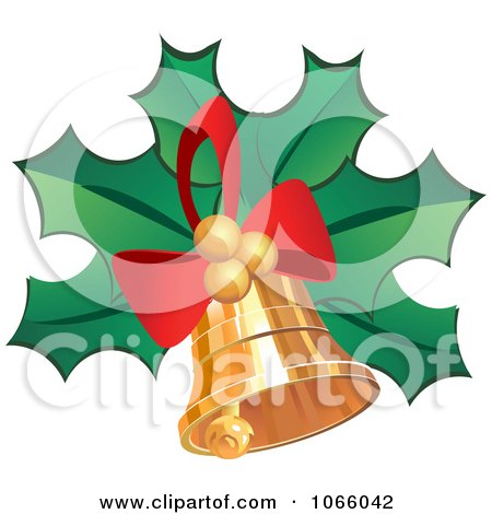 Clipart Christmas Bell With A Bow And Holly - Royalty Free Vector Illustration by Vector Tradition SM