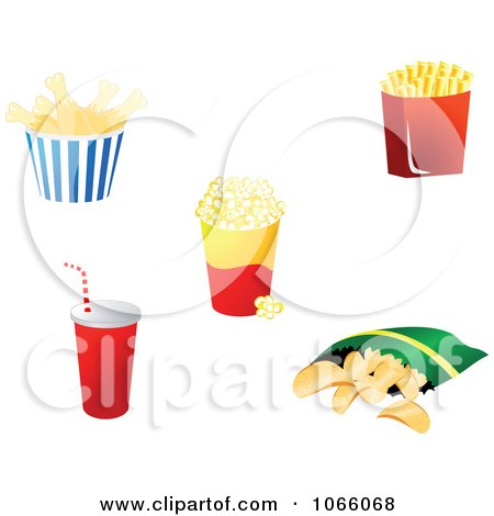 Clipart Chicken, Fries, Popcorn, Soda And Potato Chips - Royalty Free Vector Illustration by Vector Tradition SM