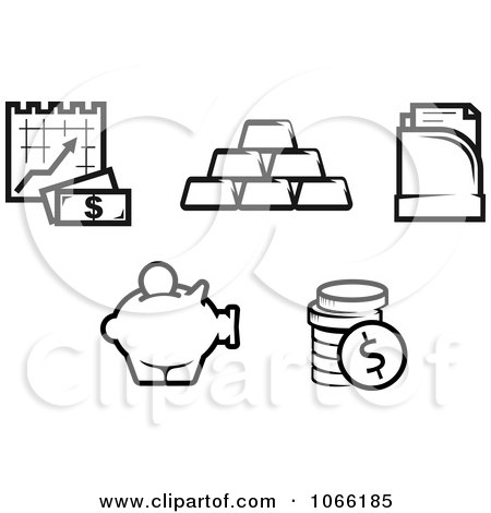 Clipart Black And White Finance Icons 1 - Royalty Free Vector Illustration by Vector Tradition SM
