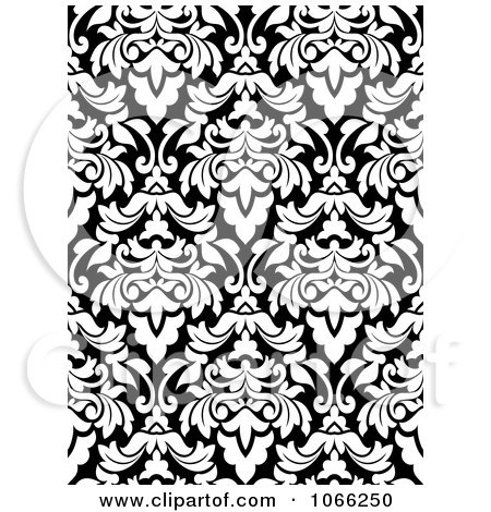 Clipart Black And White Floral Damask Pattern - Royalty Free Vector Illustration by Vector Tradition SM
