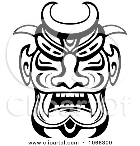Clipart Tribal Mask Black And White 2 - Royalty Free Vector Illustration by Vector Tradition SM