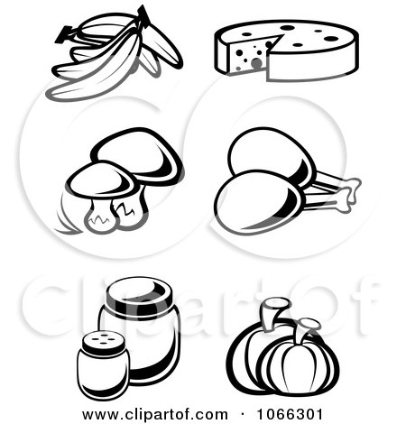 Clipart Black And White Food Icons 4 - Royalty Free Vector Illustration
