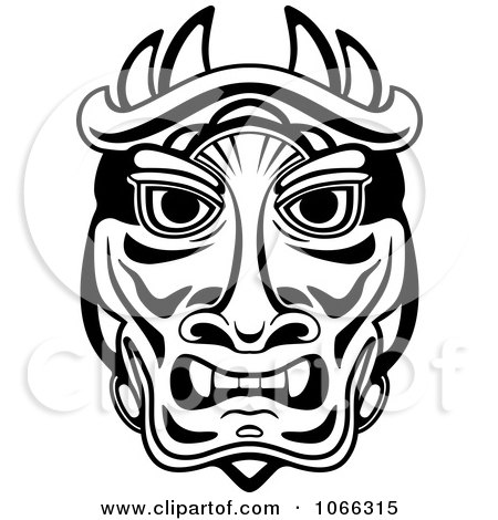 Clipart Tribal Mask Black And White 1 - Royalty Free Vector Illustration by Vector Tradition SM