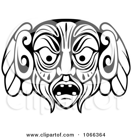Clipart Tribal Mask Black And White 4 - Royalty Free Vector Illustration by Vector Tradition SM