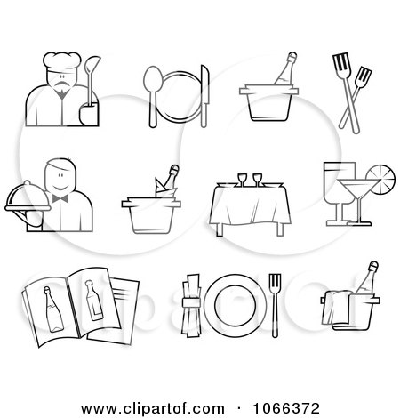 Clipart Black And White Dining Icons - Royalty Free Vector Illustration by Vector Tradition SM