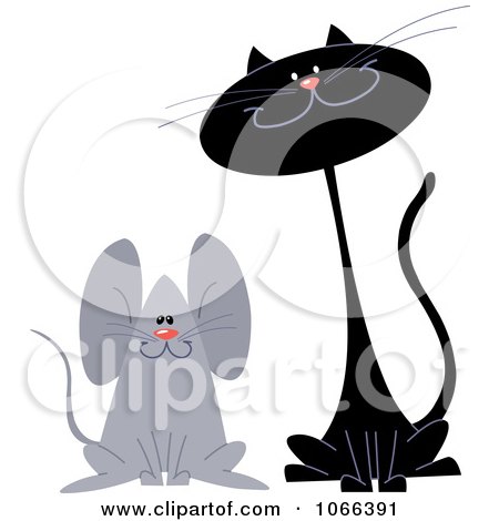 Clipart Black Cat And Mouse Friend - Royalty Free Vector Illustration by yayayoyo