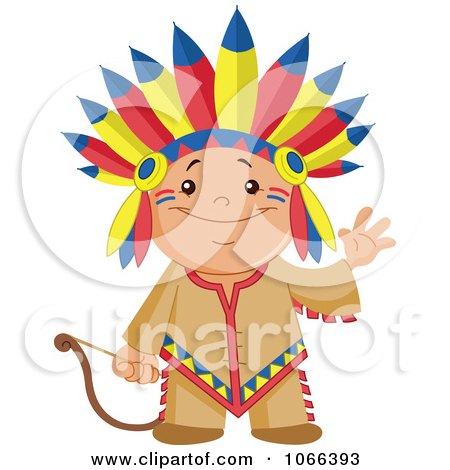 Clipart Native American Indian Boy Waving - Royalty Free Vector Illustration by yayayoyo