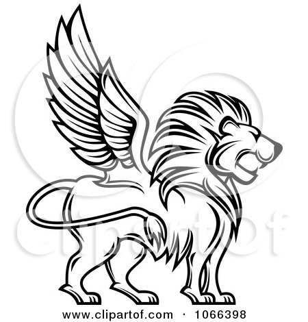 Clipart Outlined Winged Lion Profile - Royalty Free Vector Illustration by Vector Tradition SM