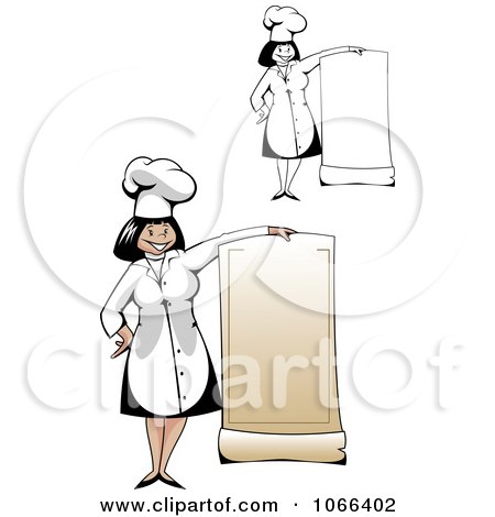 Clipart Female Chefs With Blank Menus - Royalty Free Vector Illustration by Vector Tradition SM
