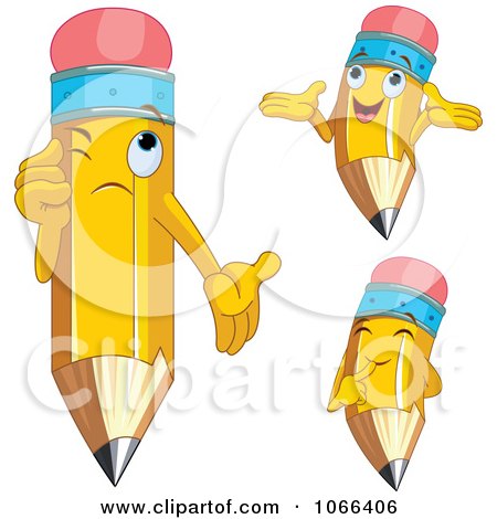 Clipart Pencil Characters With Expressions - Royalty Free Vector Illustration by Pushkin