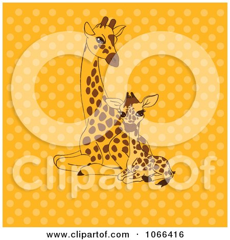 Clipart Mother And Baby Giraffe Over Yellow Dots - Royalty Free Vector Illustration by Pushkin