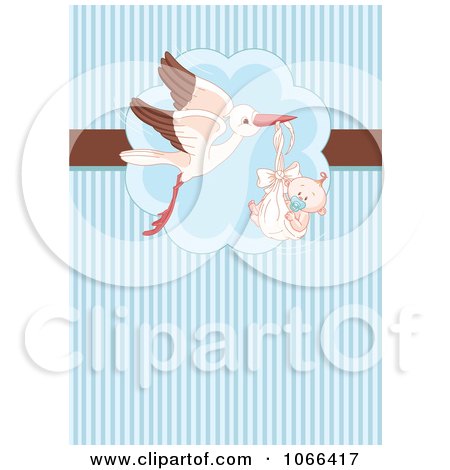 Clipart Stork And Baby Boy Over Blue Stripes - Royalty Free Vector Illustration by Pushkin