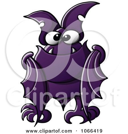 Clipart Purple Vampire Bat Folding Its Wings - Royalty Free Vector Illustration by Zooco