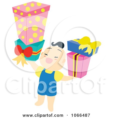 Clipart Asian Boy Holding Presents - Royalty Free Vector Illustration by Cherie Reve