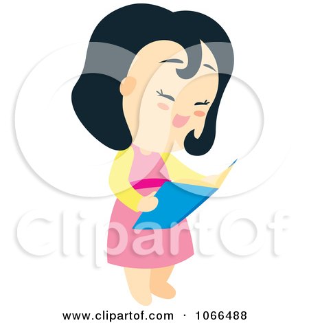 Clipart Asian Girl Reading - Royalty Free Vector Illustration by Cherie Reve