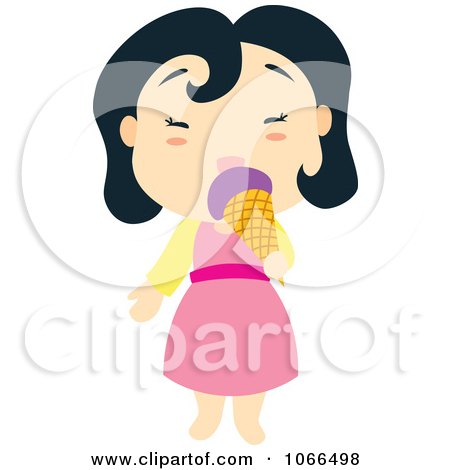 Clipart Asian Girl Eating Ice Cream - Royalty Free Vector Illustration by Cherie Reve