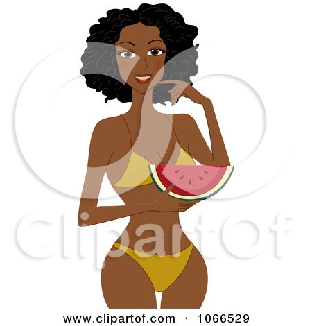 Clipart Black Summer Woman Holding Watermelon - Royalty Free Vector Illustration by BNP Design Studio