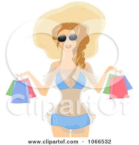 Clipart Blond Summer Woman Shopping - Royalty Free Vector Illustration by BNP Design Studio