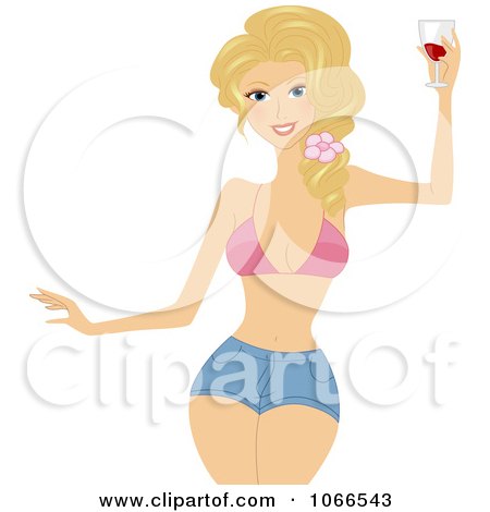 Clipart Blond Summer Woman Holding A Drink - Royalty Free Vector Illustration by BNP Design Studio