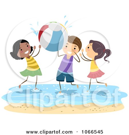 Clipart Stick Kids Playing Beach Ball - Royalty Free Vector Illustration by BNP Design Studio