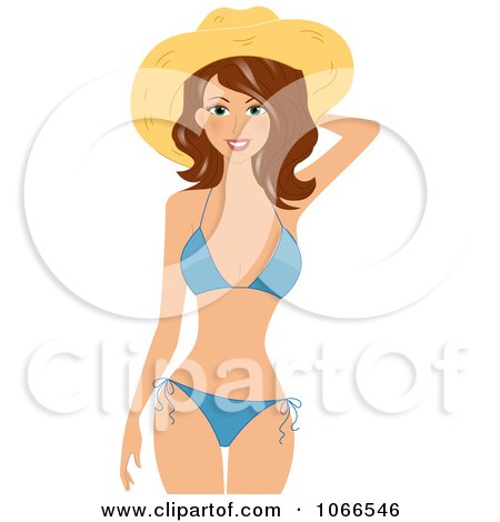 Clipart Brunette Summer Woman With A Sun Hat - Royalty Free Vector Illustration by BNP Design Studio