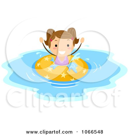Clipart Girl Playing In An Inner Tube - Royalty Free Vector Illustration by BNP Design Studio