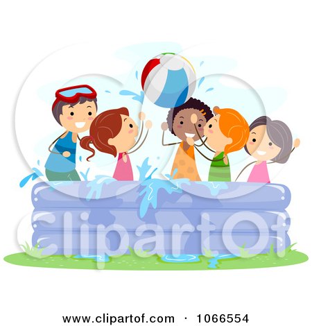 Clipart Stick Kids Playing In A Kiddie Pool - Royalty Free Vector Illustration by BNP Design Studio