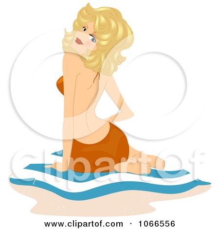 Clipart Blond Summer Woman Sitting On A Towel - Royalty Free Vector Illustration by BNP Design Studio