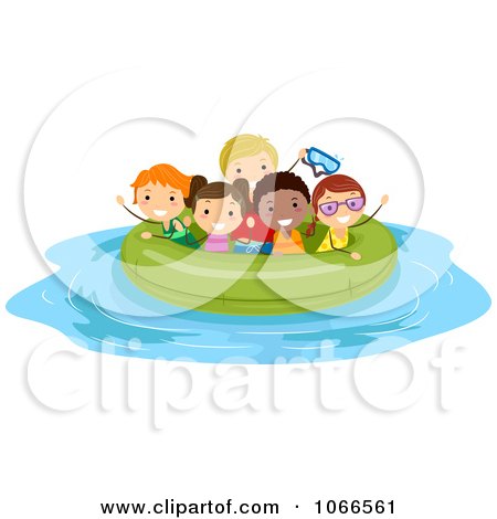 Clipart Stick Kids In A Large Inner Tube - Royalty Free Vector Illustration by BNP Design Studio