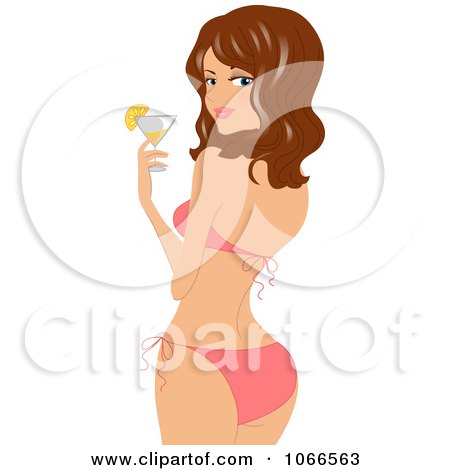 Clipart Brunette Summer Woman With A Cocktail - Royalty Free Vector Illustration by BNP Design Studio
