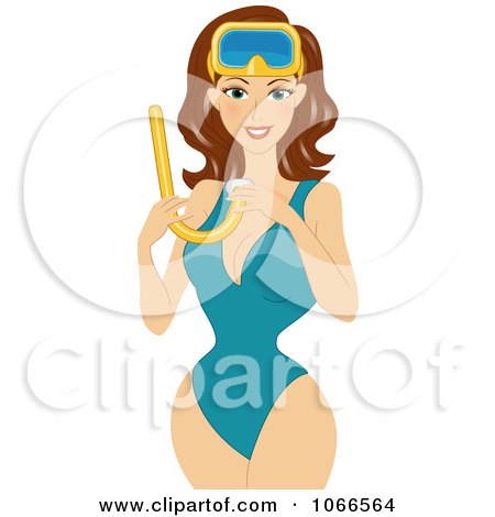Clipart Brunette Summer Woman With Snorkel Gear - Royalty Free Vector Illustration by BNP Design Studio
