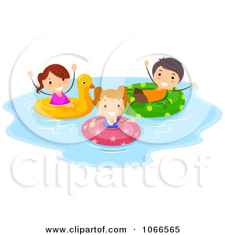 Clipart Stick Kids Floating In Inner Tubes - Royalty Free Vector Illustration by BNP Design Studio