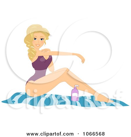 Clipart Blond Summer Woman Applying Sun Block - Royalty Free Vector Illustration by BNP Design Studio
