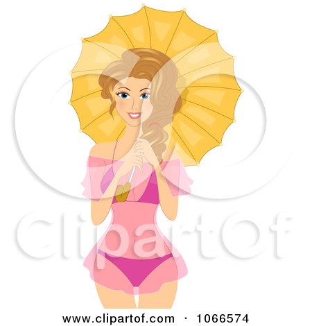 Clipart Blond Summer Woman With A Parasol - Royalty Free Vector Illustration by BNP Design Studio