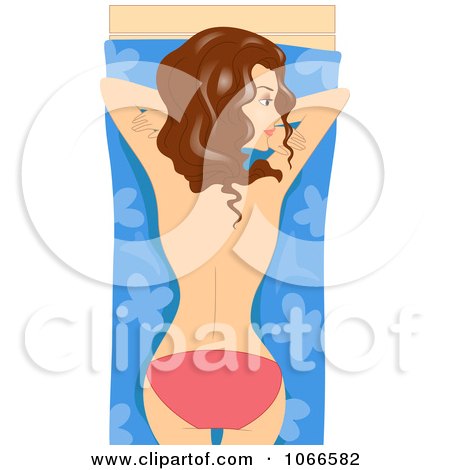 Clipart Brunette Summer Woman Sun Bathing - Royalty Free Vector Illustration by BNP Design Studio