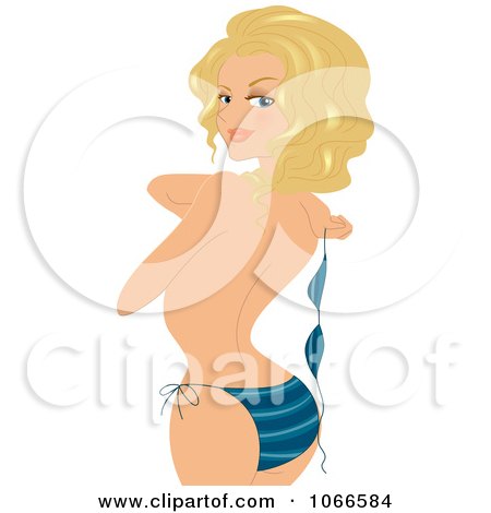 Clipart Blond Summer Woman Holding Her Bikini Top - Royalty Free Vector Illustration by BNP Design Studio