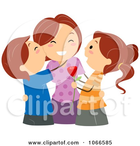 Clipart Kids Kissing Their Mom On Mothers Day - Royalty Free Vector Illustration by BNP Design Studio
