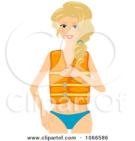 Clipart Blond Summer Woman Wearing A Life Jacket - Royalty Free Vector Illustration by BNP Design Studio