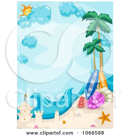 Clipart Vertical Tropical Beach Frame With A Sand Castle - Royalty Free Vector Illustration by BNP Design Studio