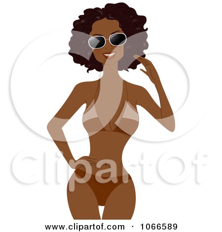 Clipart Black Summer Woman Wearing Shades - Royalty Free Vector Illustration by BNP Design Studio