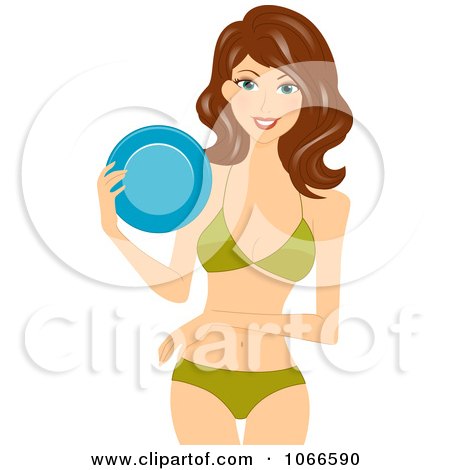Clipart Brunette Summer Woman With A Frisbee - Royalty Free Vector Illustration by BNP Design Studio