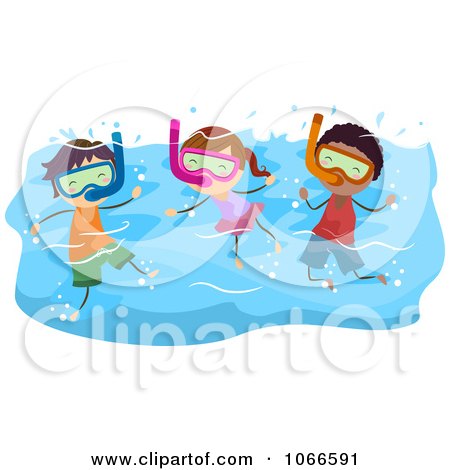 Clipart Stick Kids Snorkeling - Royalty Free Vector Illustration by BNP Design Studio