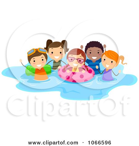 Clipart Stick Kids Playing In A Pool - Royalty Free Vector Illustration by BNP Design Studio