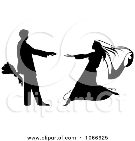 Clipart Silhouetted Bride Running To Her Groom - Royalty Free Vector Illustration by Vector Tradition SM