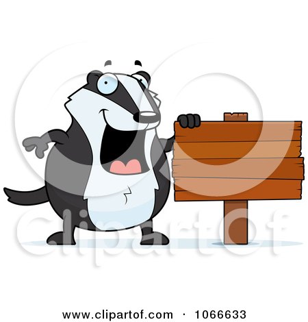 Clipart Pudgy Badger With A Wooden Sign - Royalty Free Vector Illustration by Cory Thoman