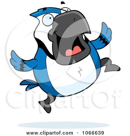 Clipart Pudgy Blue Jay Jumping - Royalty Free Vector Illustration by Cory Thoman