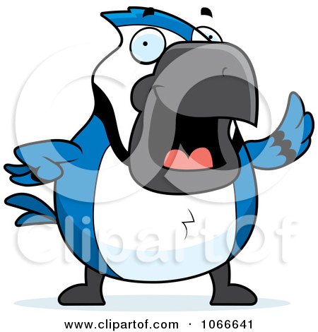 Clipart Pudgy Blue Jay Waving - Royalty Free Vector Illustration by Cory Thoman