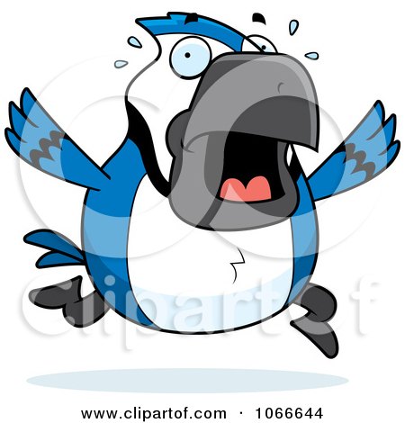 Clipart Pudgy Blue Jay Running Scared - Royalty Free Vector Illustration by Cory Thoman