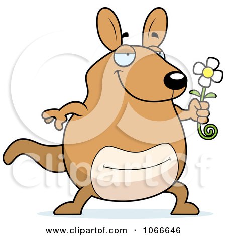Clipart Pudgy Kangaroo Holding A Flower - Royalty Free Vector Illustration by Cory Thoman