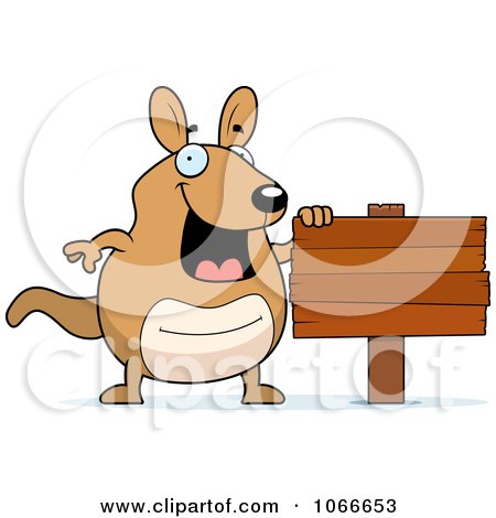 Clipart Pudgy Kangaroo With A Wood Sign - Royalty Free Vector Illustration by Cory Thoman